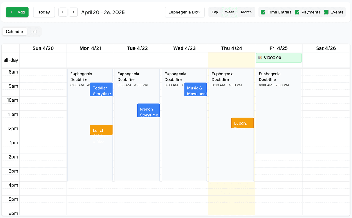 Aaya calendar interface showing integrated events and schedules
